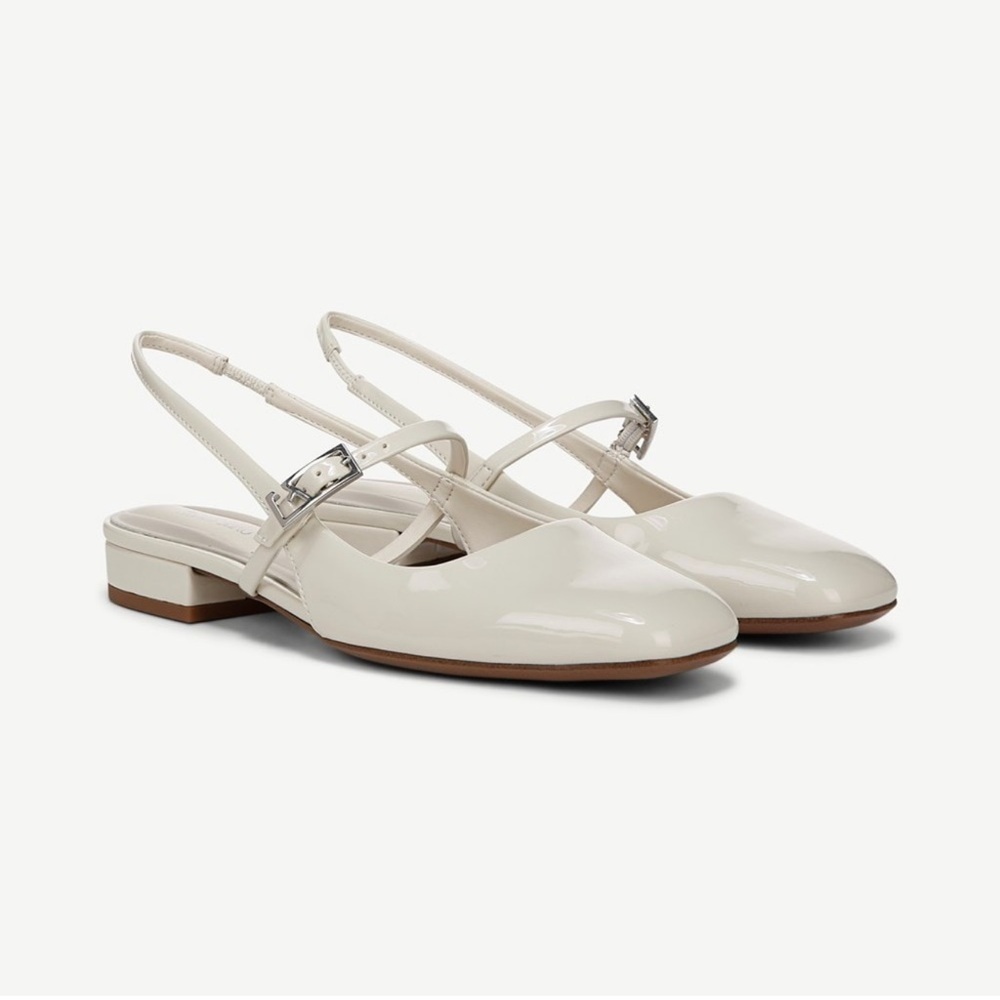 Franco Sarto Destin Slingback Flats - White Patent Faux Leather